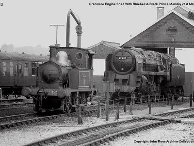 Cranmore engine shed with Bluebell and Black Prince Mon 21st May 1984